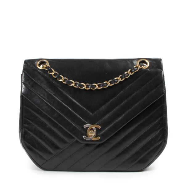 Chanel Vintage Black Chevron Flap Bag 