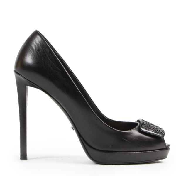 Dior Black Cannage Plaque Peeptoe Pumps - Size 40
