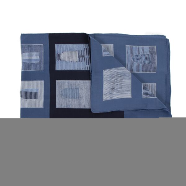 Authentieke Tweedehands Delvaux Blue D Logo Silk Scarf juiste prijs veilig online shoppen luxe merken webshop winkelen Antwerpen België mode fashion