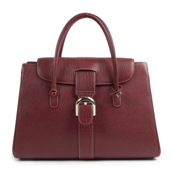 Authentieke Tweedehands Delvaux Red Leather Cabriolet Bag juiste prijs veilig online shoppen luxe merken webshop winkelen Antwerpen België mode fashion