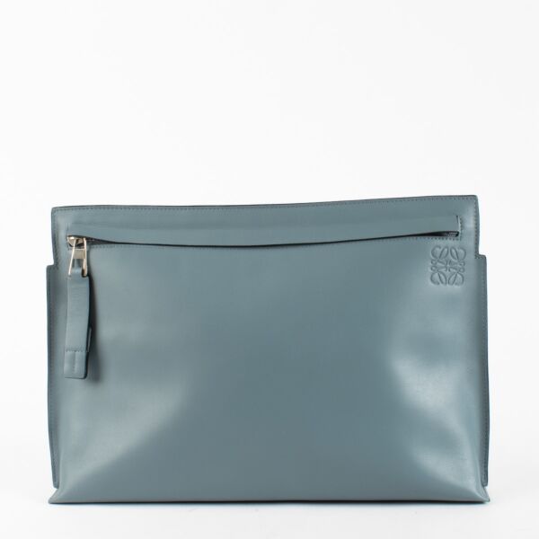 Authentic Second Hand Loewe Stone Blue T Pouch Clutch on Labellov.com
