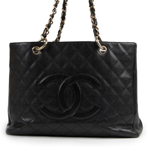 Authentic secondhand Chanel Black GST Grand Shopping Caviar Tote Bag designer bags fashion luxury vintage webshop safe secure online shopping