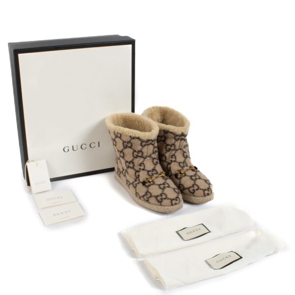 Gucci Beige GG Felt Horsebit Ankle Boots - Size 36.5