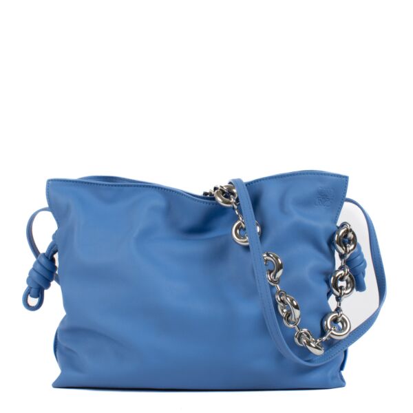 Loewe Blue Leather Flamenco Chain Clutch Bag