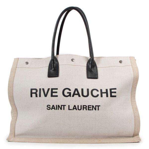 Buy an authentic second hand Saint Laurent Beige Canvas Rive Gauche Tote Bag in good condition at Labellov. 