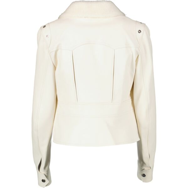 Louis Vuitton White Lambskin Shearling Biker Jacket - Size FR38