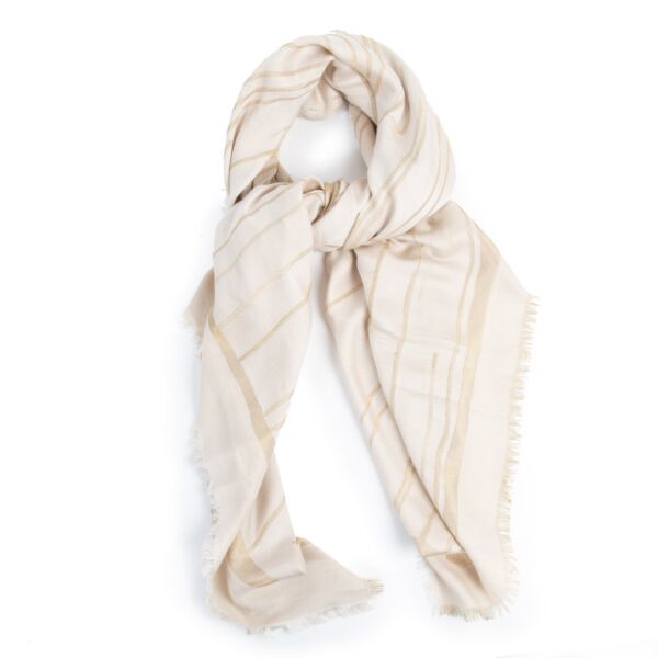 Authentieke Tweedehands Delvaux Beige And Gold Scarf juiste prijs veilig online shoppen luxe merken webshop winkelen Antwerpen België mode fashion