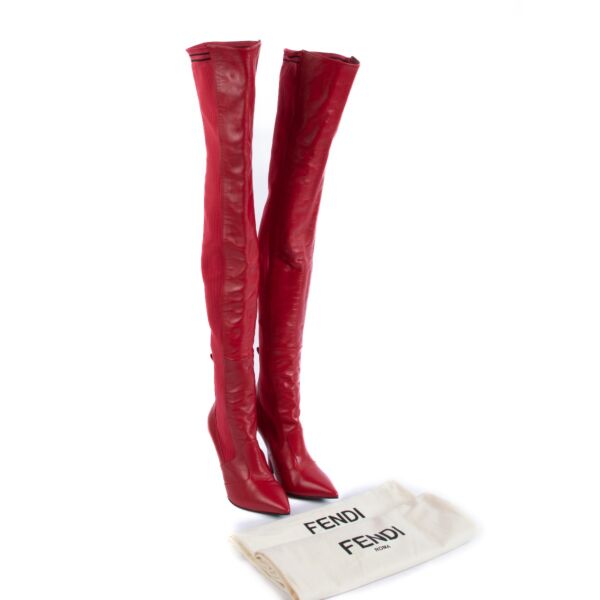 Fendi Rockoko Red Stretch Thigh-High Boots - Size 40