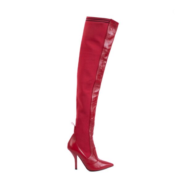 Fendi Rockoko Red Stretch Thigh-High Boots