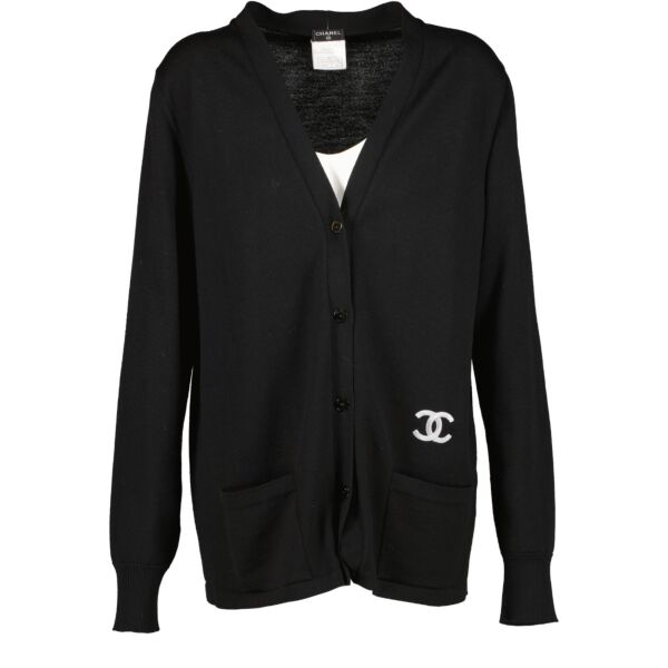 Chanel 08A Black Wool CC Cardigan - Size FR44