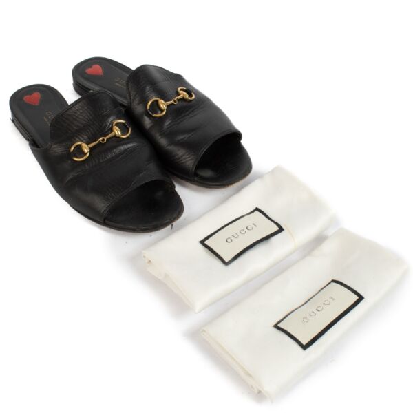 Gucci Black Horsebit Slide Sandals - Size 39