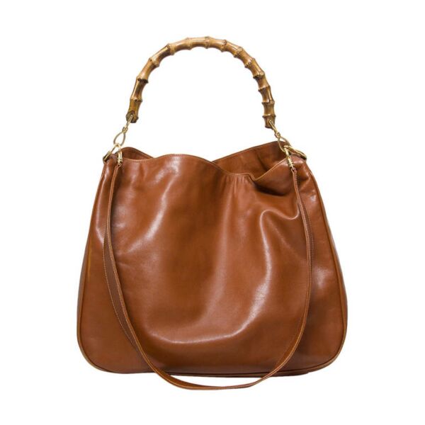 tweedehands vintage Gucci handtas online Gucci Cognac Miss GG Bamboo Hobo Bag