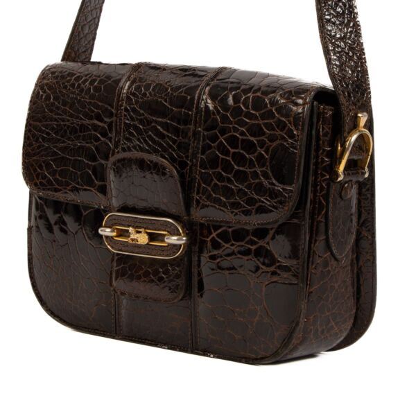 Céline Brown Alligator Carriage Crossbody Bag