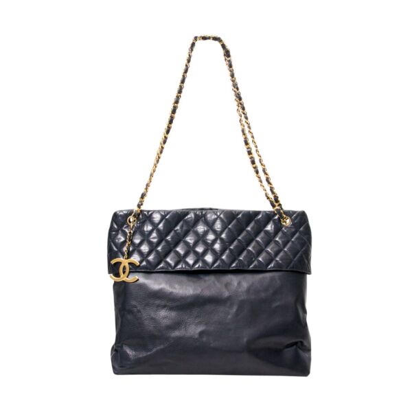 Chanel Chain Tote Bag Large Maxi Shopping Purse Print Denim Blue AS3128  Auth Ex+