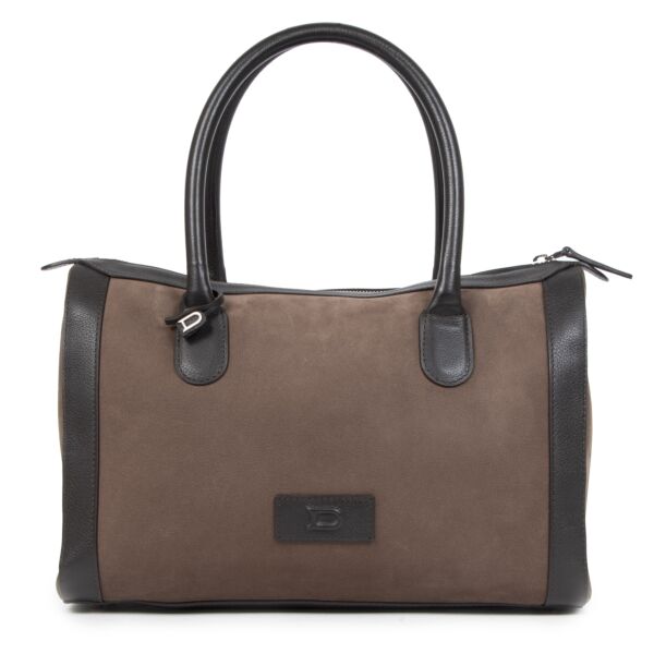 Authentieke Tweedehands Delvaux Brown Suede Top Handle Bag juiste prijs veilig online shoppen luxe merken webshop winkelen Antwerpen België mode fashion