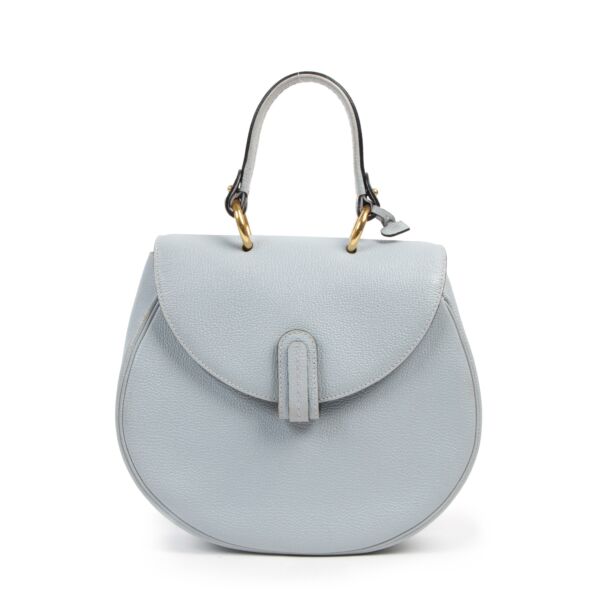 Authentic secondhand Delvaux Light Blue Leather Round Top Handle Bag designer bags fashion luxury vintage webshop safe secure online shopping