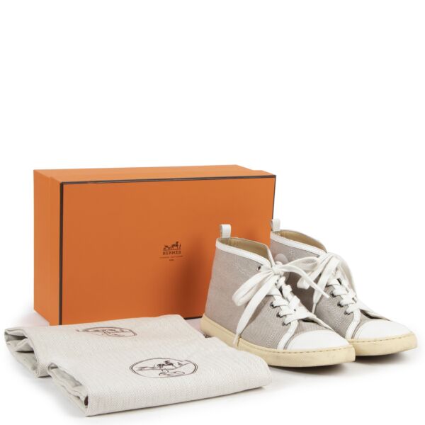 Hermès White Fabric High Top Sneakers - Size 37