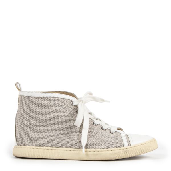 Authentieke Tweedehands Hermès White Fabric High Top Sneakers - Size 37 juiste prijs veilig online shoppen luxe merken webshop winkelen Antwerpen België mode fashion