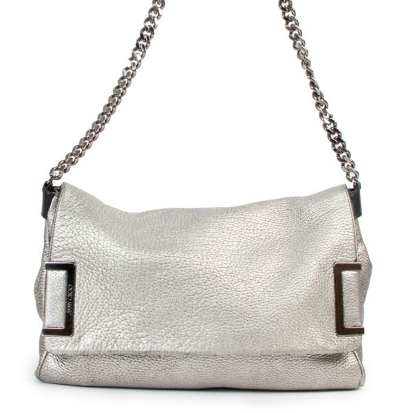 Buy online authentic second hand Jimmy Choo Metallic Silver Flap Shoulder bag in good condition at Labellov in Antwerp