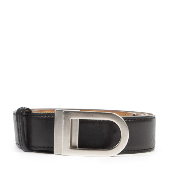 Authentieke Tweedehands Delvaux Black Leather Silver D Belt - Size 120 juiste prijs veilig online shoppen luxe merken webshop winkelen Antwerpen België mode fashion