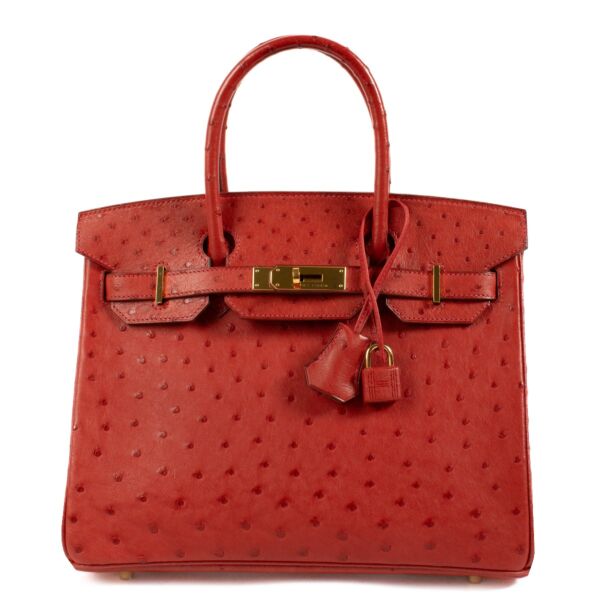 2015 Hermès Birkin 30 Rouge Vif Ostich Gold Hardware