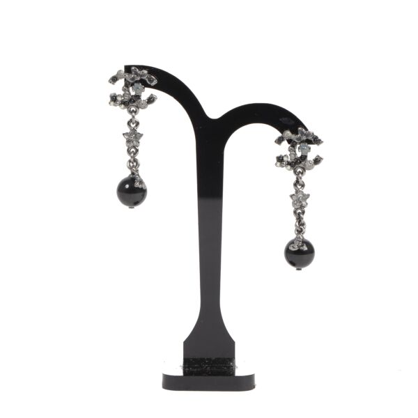 Authentic second-hand vintage Chanel Dark Metal CC beads Earrings buy online webshop LabelLOV