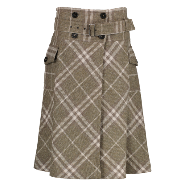 Burberry Khaki Check Belted Skirt - size IT 48
