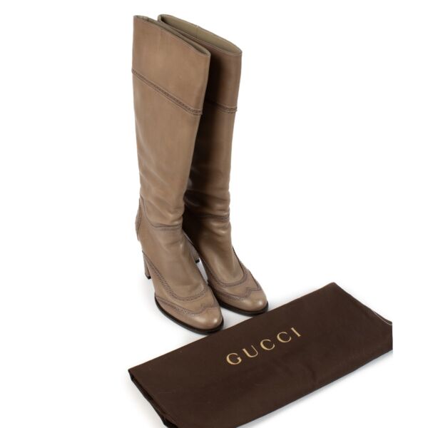 Gucci Taupe Leather Brogue Boots - Size 40.5