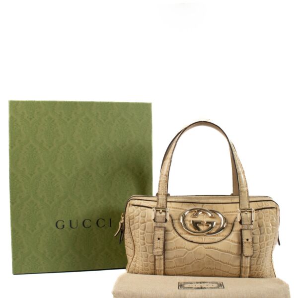 Gucci Beige Alligator Britt Boston Bag 