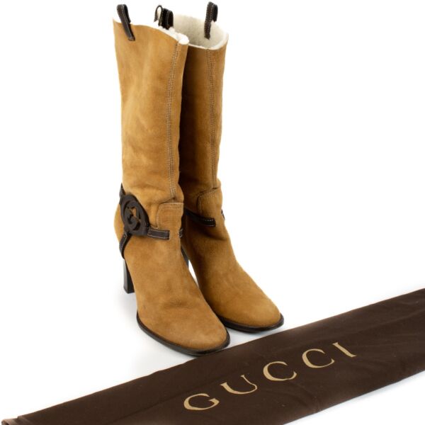 Gucci Beige Suede Interlocking G Boots - Size 41