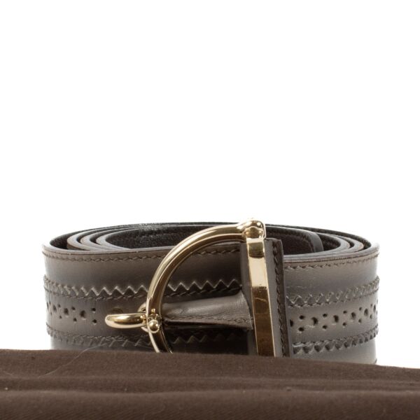 Gucci Taupe Leather Brogue Horsebit Belt - Size 95
