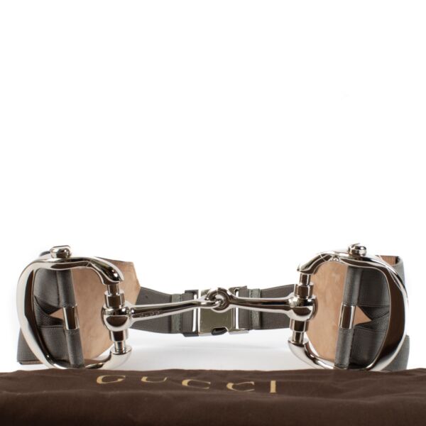 Gucci Grey Leather Waist Horsebit Belt - Size 75