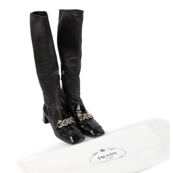 Prada Black Patent Leather Chain Boots - Size 41