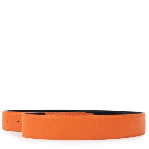 Hermès Reversible Orange/Black Togo and Tadelakt Belt Strap - Size 80