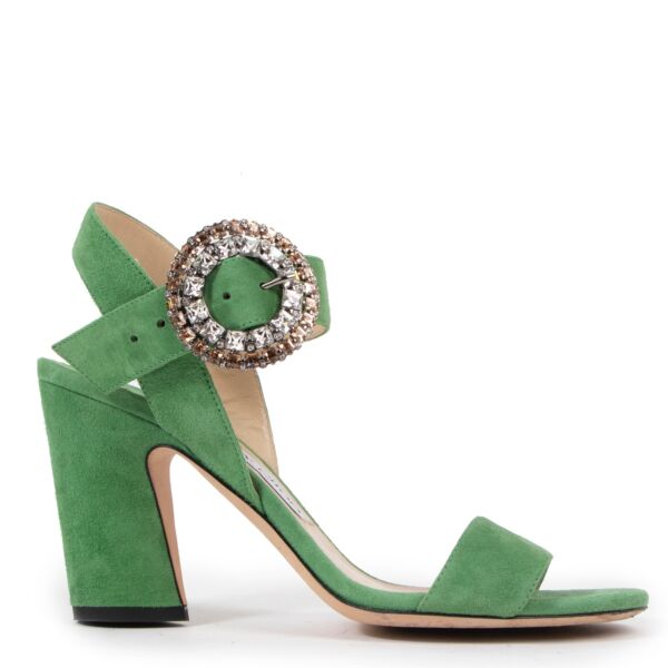Shop safe online at Labellov in Antwerp this 100% authentic second hand Jimmy Choo Green Suede Mischa 85 Sandals - size 37