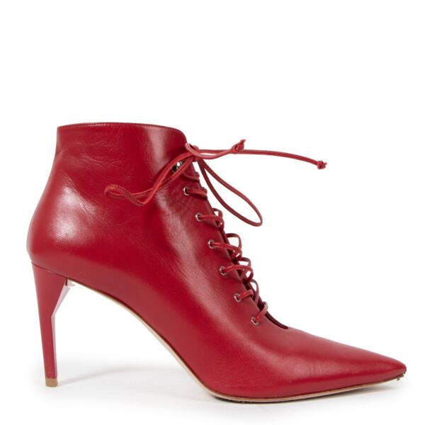 Miu Miu Red Leather Lace-up Ankle Boots