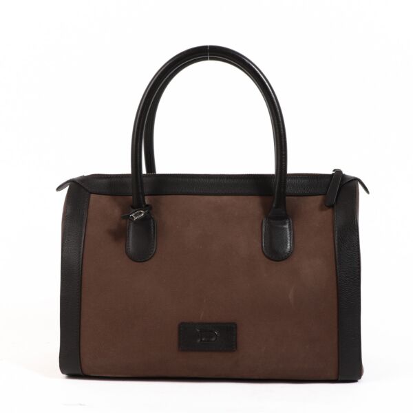 Delvaux Brown Suede Top Handle Bag
