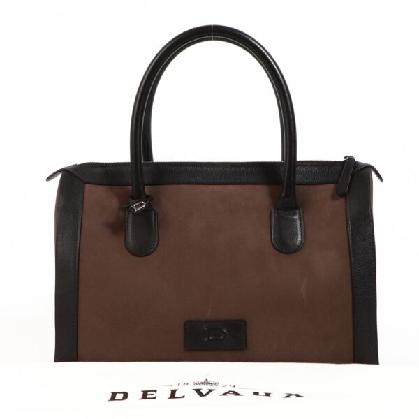 Delvaux Brown Suede Top Handle Bag