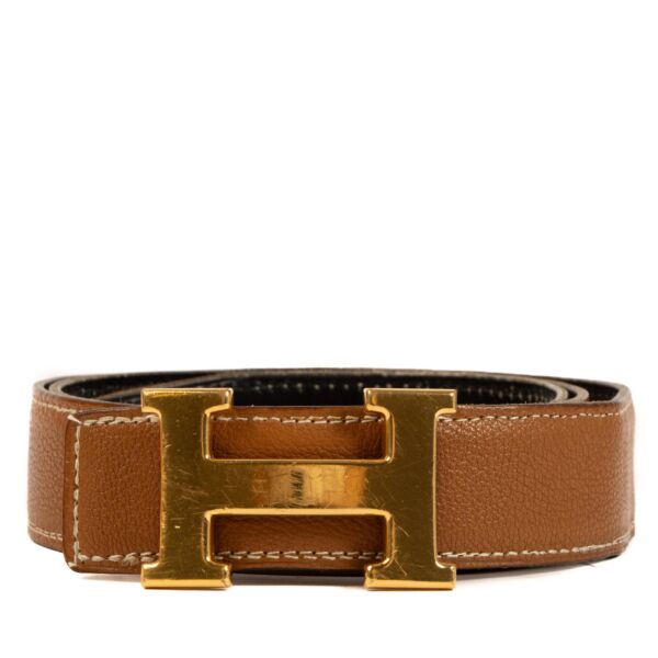 Hermès Reversible Black and Gold Constance Belt - size 85