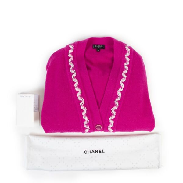 Chanel Spring 2021 Fuchsia Cashmere Cardigan - Size 36