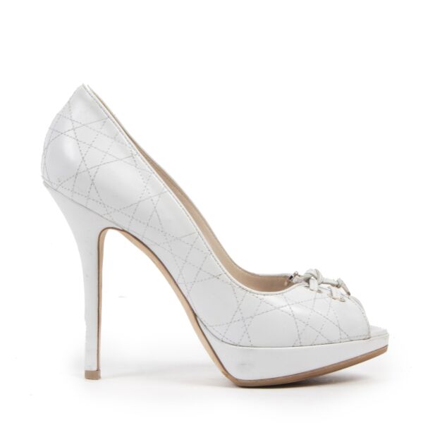 Authentic second-hand vintage Christian Dior Cannage Lace-up Open Toe Pumps - Size 38 buy online webshop LabelLOV