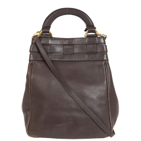Authentieke Tweedehands Delvaux Dark Brown Leather Shoulder Bag juiste prijs veilig online shoppen luxe merken webshop winkelen Antwerpen België mode fashion