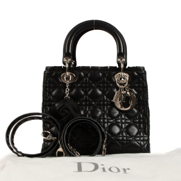 Dior Black Cannage Ruffle Trim Medium Lady Dior Bag