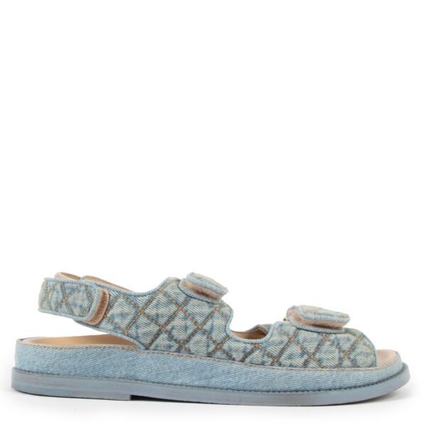Authentic Second Hand Chanel Quilted Denim Stitched CC Dad Sandal at Labellov.com
