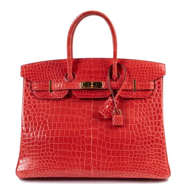 Shop safe online at Labellov in Antwerp this 100% authentic Hermès Birkin 35 Bougainvillier Crocodile Porosus GHW