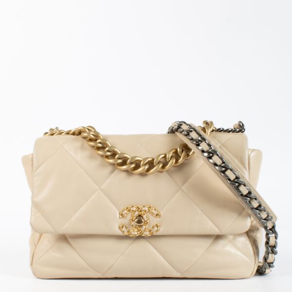Authentic pre-loved Chanel Beige Large Chanel 19 Bag on Labellov.com