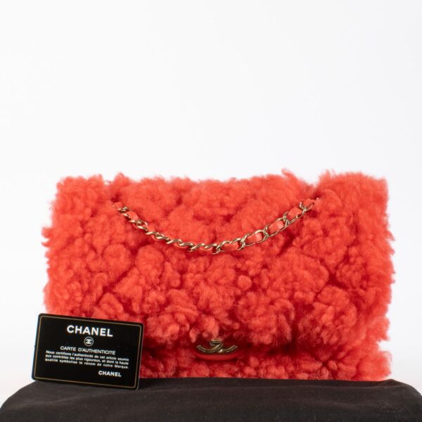 Chanel Red Shearling Classic Flap Bag