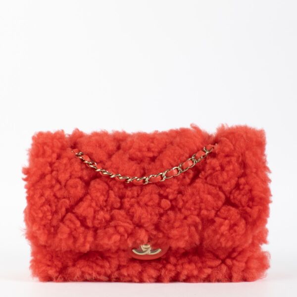 Chanel Red Shearling Classic Flap Bag
