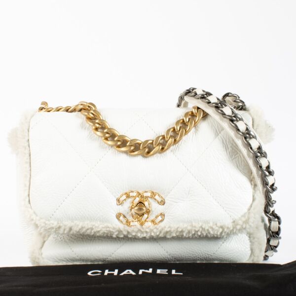 Chanel White Shearling Medium Chanel 19 Bag