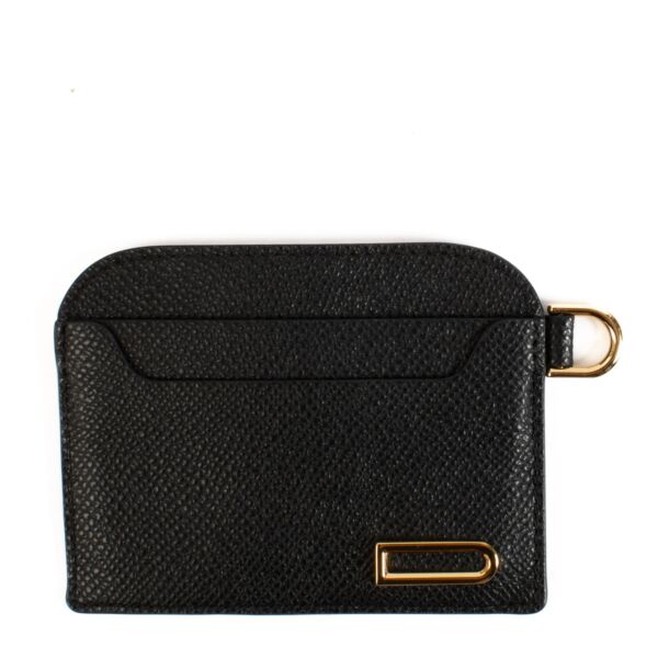Delvaux Black Leather Lingo Card Holder with Strap